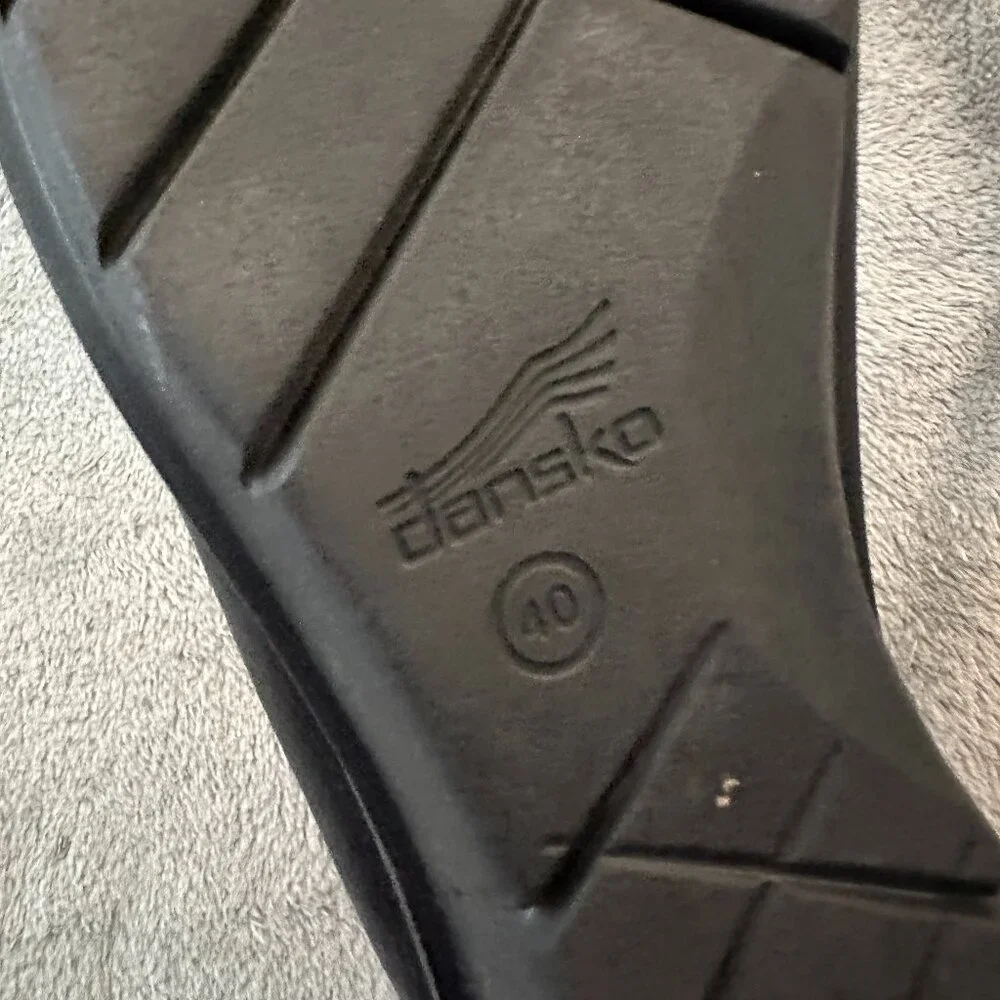 Dansko Jenna Ankle Strap Shoes 40 US 9.5 10 Black Leather Wedge - Picture 7 of 7
